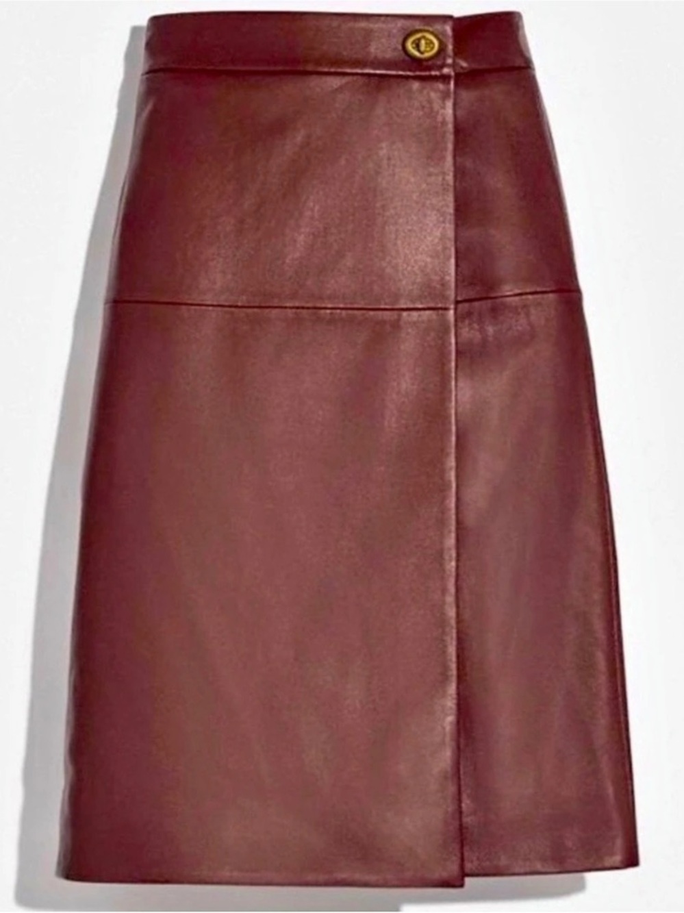 Coach Lamb Skin Leather Wrap Skirt in Burgundy Size 8 NWT